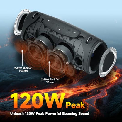 TAZATA Speakers Bluetooth Wireless Outdoor,120W Loud Sound with Deep Bass | IPX7 Waterproof Floating, BT 5.3 Boombox, 105dB Large Subwoofer, 11H, RGB Lights, Portable Speaker for Party, Kayaking, Beach - color: MAX-black
