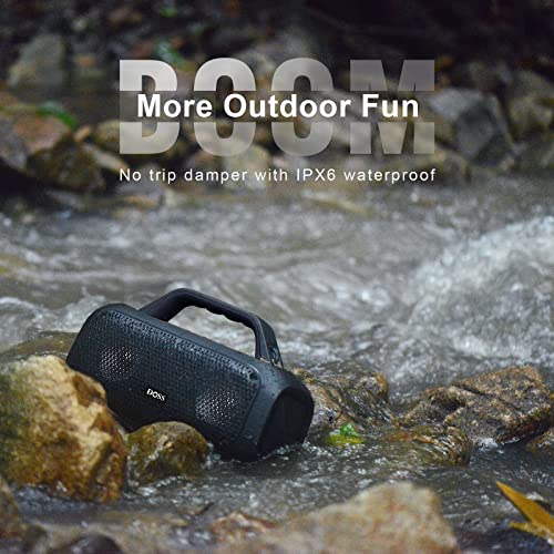 DOSS Extreme Boom Portable Bluetooth Speaker with 60W Mighty Sound-Black | 60W Deep Bass, 30H Playtime,10400mAh Power Bank, IPX6 Waterproof, TWS, BT 5.3, For Camping, Beach, Pool, Grage, Parties. - color: Black
