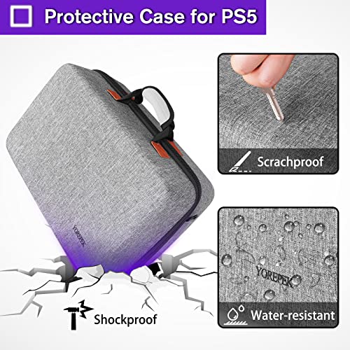 YOREPEK Hard Shell Travel Carrying Case Compatible with PS5, PS5 Pro | Travel Protective Bag Suitable for Playstation 5 Digital Edition, Console, Controllers, Headset and Gaming Accessories, Grey
