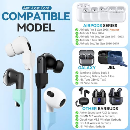 Mooyavia Ultra Strong Magnetic Anti-Lost Strap for AirPods Pro-White | Compatible with AirPods Pro 3/2/1 & AirPods 4/3/2/1,Soft Silicone Sport Neck Lanyard,Lenth 29.9 in - color: B2-white