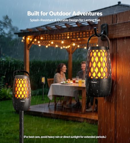 Outdoor Speakers with Ligths Gifts for Men Multi-Sync up to 100 Speakers | IPX5 Waterproof, HD Stereo Sound, Auto-Pairing, House Warming Gifts, Lanterns for Camp|Patio|Pool|Yard, Cool Stuff