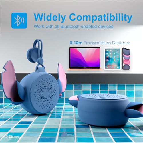 Disney Lilo and Stitch Bluetooth Shower Speaker with Suction Cup – IPX4 Rated Water Resistant Stitch Speaker for Shower, Baths| Up to 5 HRs Playtime, Built in Controls and Mic for Phone Calls