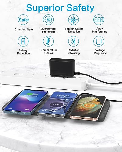 ZealSound Wireless Charging Pad, 3 in 1 Charger Mat for iPhone, Samsung Galaxy, Pixel, AirPods & Galaxy Buds, 24W Adapter Included, Ultra Slim, Case Friendly, PU Leather, Home Office & Travel, Gray - color: Gray