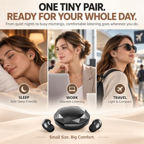 Invisible Sleep Earbuds for Side Sleepers, Ultra-Small Wireless Bluetooth, Mini Headphones with 24H Playtime, Diamond-Cut Case, Black - color: Black