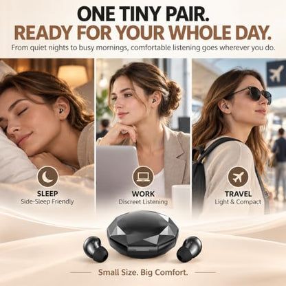 Invisible Sleep Earbuds for Side Sleepers, Ultra-Small Wireless Bluetooth, Mini Headphones with 24H Playtime, Diamond-Cut Case, for Work and Office(Skin) - color: Skin