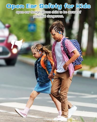 BANIGIPA Kids Headphones, Open Ear Earbuds w/Mic for Call Study Travel | 13g Ultra-Light Comfort, Wireless Bluetooth 5.4 Headset with 85dB Healthy Volume Control Protect Hearing, 10H Playtime - color: LK15-Blue