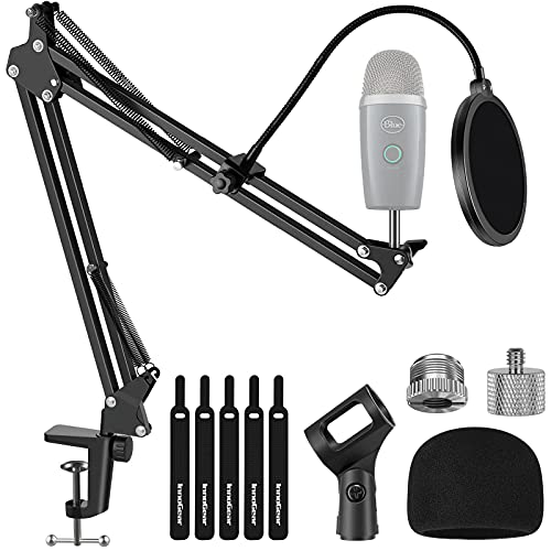InnoGear Mic Arm Desk Mount Microphone Stand Boom Arm for Blue Yeti Nano | Precise Mic Positioning, Compact, Fully Rotatable, 5/8" to 3/8" and 5/8" to 1/4" Adapter Included, For Blue Yeti, Hold 3.3 lb