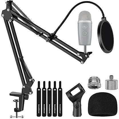 InnoGear Mic Arm Desk Mount Microphone Stand Boom Arm for Blue Yeti Nano | Precise Mic Positioning, Compact, Fully Rotatable, 5/8" to 3/8" and 5/8" to 1/4" Adapter Included, For Blue Yeti, Hold 3.3 lb