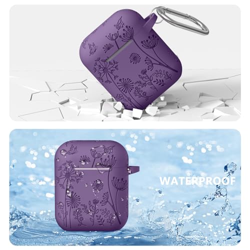 Lerobo for AirPod Case 2nd/1st Generation with Keychain | Flower Engraved Silicone Protective Cover for AirPods 2 Case, Wireless Charging, Shockproof, One-piece Design, Purple - color: Purple