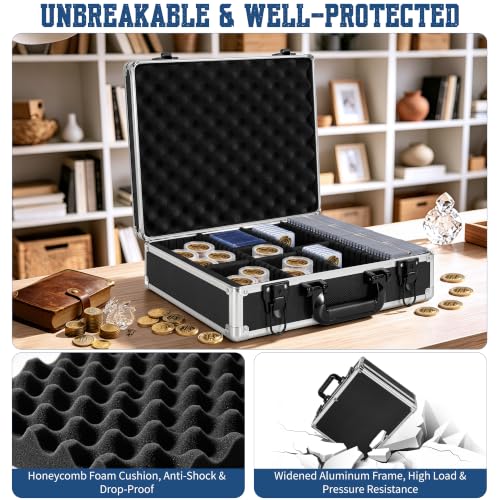 Aluminum Storage Case with Adjustable Dividers, Multi-Function Lockable Storage Carrying Case for Graded Card, Barber Tools, Makeup Tools, etc (Large) ﻿ - size: L 15'' X W 13' X H 5''