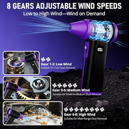 WINWEND Compressed Air Duster: 130000RPM & 8-Gear Adjustable Rechargeable Electric Air Duster - Mini Cordless Air Blower for Cars, PC, Keyboard, Home, Outdoor Cleanings - Replaces Compressed Air Cans