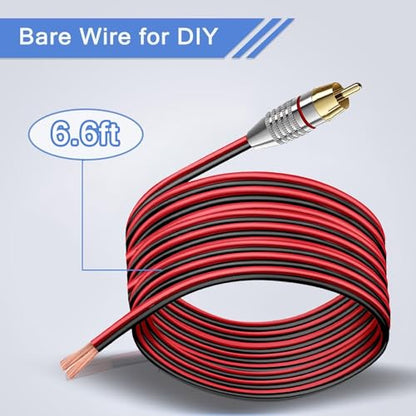 RCA to Speaker Wire Adapter 6.6FT 14AWG, RCA to Bare Wire Cable, RCA Male Plug to Speaker Cable for Amplifier Subwoofer AV Receiver Home Theater Audio Repair Replacement