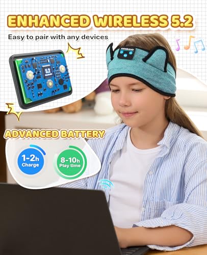 KIDSBAND Kids Headphones for Plane, Wireless Headband Adjustable, Does Not Press The Ears, Convenient for Long-Time Use, Headphones for Boys,Girls,Sleeping,School,Air Travel,Smartphones,Tablet - color: Green