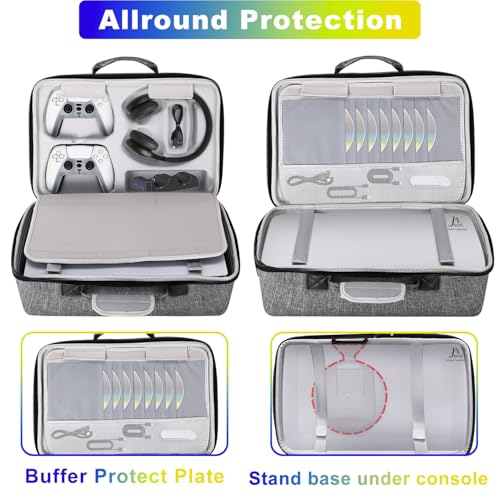 Hard Shell Carrying Case for PS5, PS5 Pro, Travel Protective Bag Suitable for Playstation 5 Digital Edition, Console, Controllers, Headset and Gaming Accessories, Grey - color: Light Grey