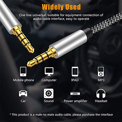Tan QY Male to Male Audio Cable 10Ft,4 Pole Hi-Fi Stereo Sound 3.5mm Aux Cable Adapter/Auxiliary Cable/Aux Cord Compatible All 3.5mm-Enabled Devices for Car (10Ft, Silver) - size: 10Ft