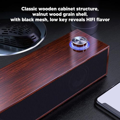 Diyeeni Wooden Computer Speaker, USB Powered PC Speakers, HiFi Stereo Sound Computer Sound Bar for Desktop Laptop, with Volume Knob, 3.5mm AUX Plug & Jack, 1.2m Cable