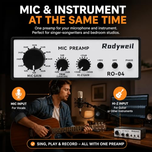 RO-04 Mic Preamp, 0~72db Adjustable Gain Boost,-120db EIN Ultra Low Noise, Studio Grade Performance with Hi-Z, 48V, HPF, Phase for Instrument & Microphone | Ultra Low Noise,Studio Grade Performance with Hi-Z, 48V, HPF, Phase for Instrument & Microphone