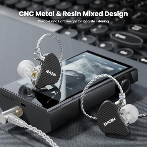 BASN Mix-PD in Ear Monitor,1Planar Driver + 1Dynamic Driver HiFi IEM Earphones with CNC Crafted Metal Cover, Wired 0.78mm 2-Pin Silver Plated Detachable Cable for Musicians (Black) - color: Black