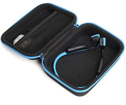 Case Compatible with Shokz OpenRun, OpenMove, Aeropex, Trekz, Bluez 2; KSCAT, Sades, DIGICare, allmity - color: Blacke with blue zip