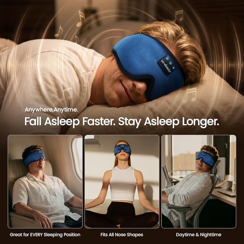 LC-dolida Sleeping Headphones Eye Mask, Sleep Mask with Bluetooth Headphones 3D Eye Mask Wireless Music Cotton Sleep Cover for Side Sleepers Nap Insomnia Air Travel Meditation Gifts for Unisex - color: Dark Blue