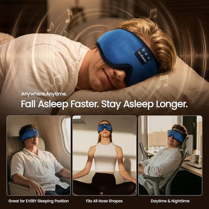 LC-dolida Sleeping Headphones Eye Mask, Sleep Mask with Bluetooth Headphones 3D Eye Mask Wireless Music Cotton Sleep Cover for Side Sleepers Nap Insomnia Air Travel Meditation Gifts for Unisex - color: Dark Blue