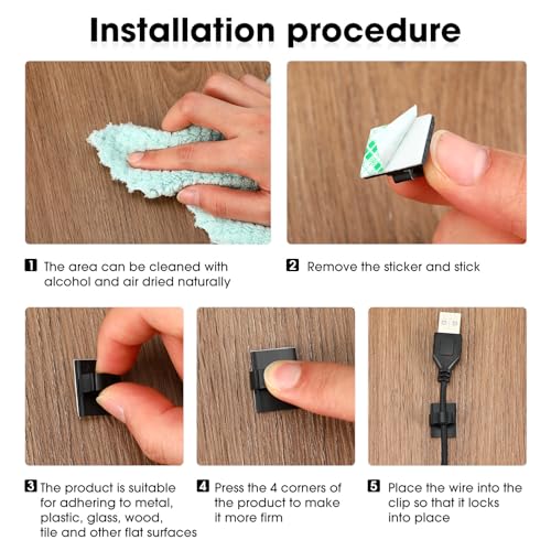Eboot 100 Pieces Adhesive Cable Wire Clips Strong Cord Clips Wire Holders Cable Cord Management Straps Clamps Tie Holder for the Wall, Under Desk, Car, Office and Home