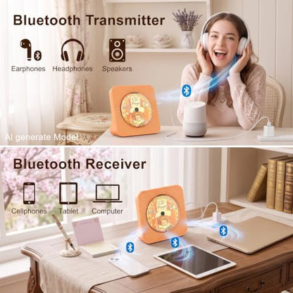 Gueray Portable CD Player with Bluetooth, CD Player with Speaker for Home | Plug-in desktop use,2-way Bluetooth mode, 3W speakers, FM radio, sleep timer, A-B repeat,USB/AUX - color: Orange
