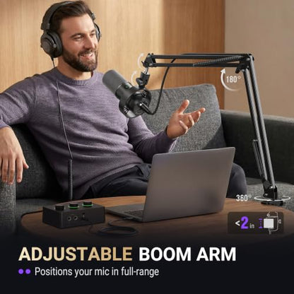 FIFINE AmpliTank K688CT Podcast Microphone Kit, USB/XLR Dynamic Vocal Mic | Streaming Mic with Boom Arm for PC/XLR Mixer, with Mute Button, Headphone Jack, Gain Knob, for Gaming Voice-Over Recording - size: K688CT Black