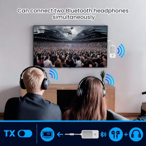 Bluetooth 5.2 Transmitter Receiver, Qualcomm aptX Adaptive Audio Adapter, 2-in-1 Wireless 3.5mm Aux Adapter for TV, Airplane, Car, Gym, Dual Link for 2 Headphones, 19H Playtime - color: White