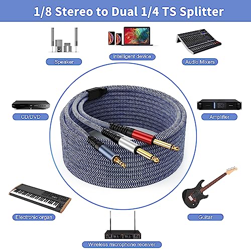 1/8 Stereo to Dual 1/4 Mono Cable 25ft, 3.5mm to Dual 1/4 Cable, 1/8 inch TRS Stereo to Dual 1/4 inch TRS Splitter - size: 25ft, style: 1/8 stereo to dual 1/4 mono cable