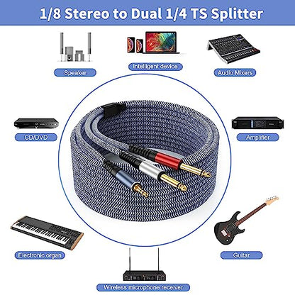 1/8 Stereo to Dual 1/4 Mono Cable 25ft, 3.5mm to Dual 1/4 Cable, 1/8 inch TRS Stereo to Dual 1/4 inch TRS Splitter - size: 25ft, style: 1/8 stereo to dual 1/4 mono cable