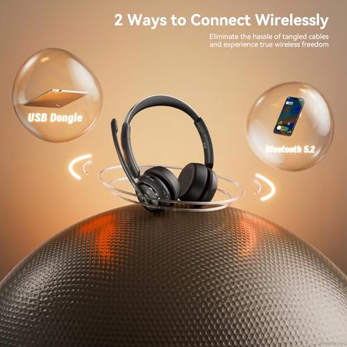 LEVN Wireless Headset, Wireless Headset with Mic for Work, AI Noise Cancelling, 65 Hrs Working Time, Bluetooth Headphones with Microphone from Computer/Call Center/Teams