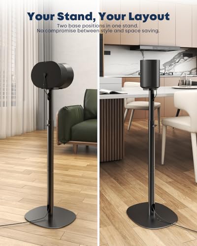 Speaker Stands for Sonos Era 100, 100 SL & Era 300 - Hidden Cable, 1 Pair | Sturdiness, Easy to Assemble, 29.1–39'' Height Adjustable, Two Base Mounting Options, Black, Max holds 11lbs(per one)