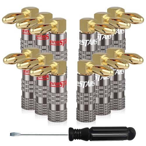 90 Degree Banana Plugs (6 Pairs / 12 pcs), Closed Screw 24K Gold Plated Banana Speaker Plug Connectors for Speaker Wire, Wall Plate, Home Theater, Audio/Video Receiver, and Sound Systems - size: 6 Pairs / 12 Pcs, style: 90 Degree Right Angle Banana Plugs