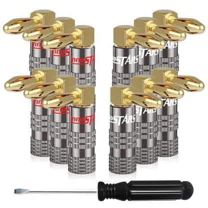 90 Degree Banana Plugs (6 Pairs / 12 pcs), Closed Screw 24K Gold Plated Banana Speaker Plug Connectors for Speaker Wire, Wall Plate, Home Theater, Audio/Video Receiver, and Sound Systems - size: 6 Pairs / 12 Pcs, style: 90 Degree Right Angle Banana Plugs