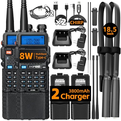 BAOFENG Radio uv5r Baofeng UV-5R |8W walkie talkies Long Range Ham Radio | Ham Radio Handheld |3800mAh Battery |Programming Cable, Tactical gear Antenna & Earpiece | Emergency, Survival gear (2-pack)