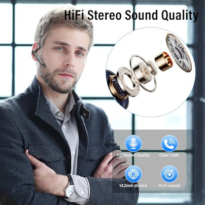 Bluetooth Headset, 2026 Wireless Bluetooth 5.3 Earpiece, 60Hrs Single-Ear Headset with Mute Button, Dual Noise Cancelling Mics, IP7 Waterproof Hands Free Headphone for Trucker, Business, Gray Black