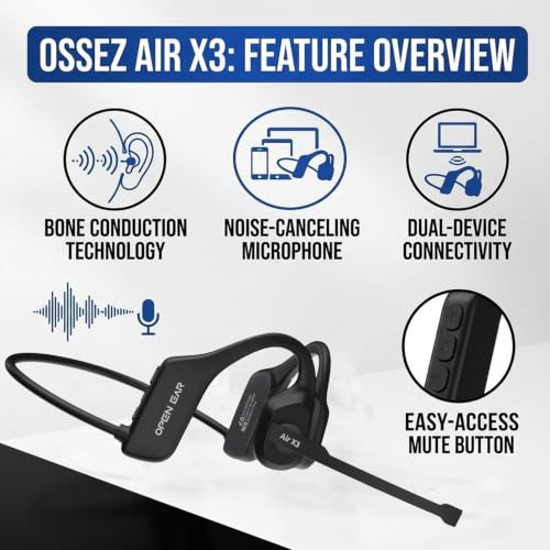 Trucker Headset, Open Ear Air X3 Bone Conduction Headset with Mic, Dual Connect Wireless Headphones, Noise Cancelling with Mute Button ，Black - color: Black