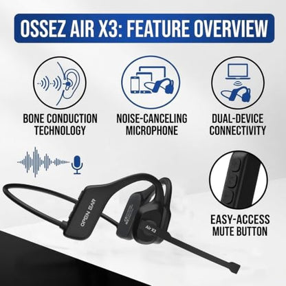 Trucker Headset, Open Ear Air X3 Bone Conduction Headset with Mic, Dual Connect Wireless Headphones, Noise Cancelling with Mute Button ，Black - color: Black