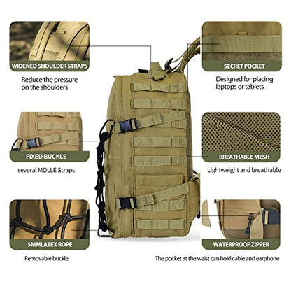 ILM Motorcycle Helmet Backpack 30L Large Capacity Waterproof Helmet Holder, Tactical Backpack for Men Women Riding Hiking Model BP01(Yellow Brown)