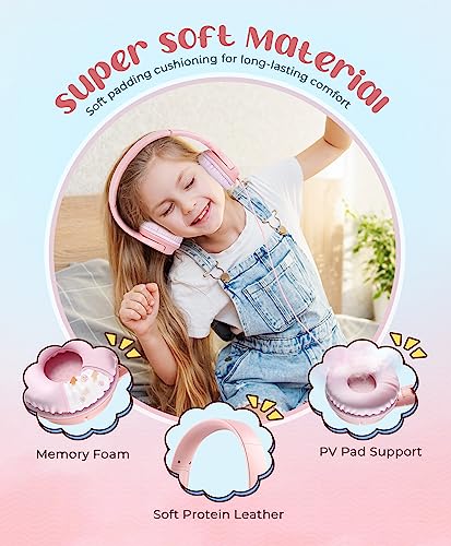 DyBaxa Kids Headphones,Wired On-Ear Foldable Headphones for Kids,Light Pink - color: Light Pink
