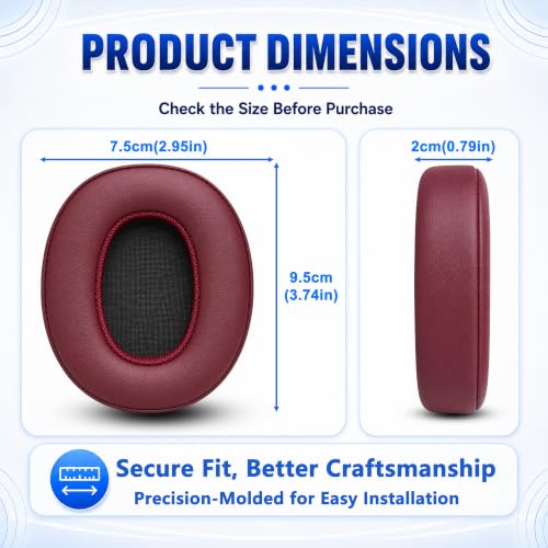 Replacement Ear Pads for Skullcandy Crusher Wireless ANC/Evo/540, Hesh3/ANC/Evo, Venue ANC Over-Ear Headphones, Protein Leather Cushions with Memory Foam, Burgundy - color: Burgundy