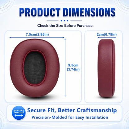 Replacement Ear Pads for Skullcandy Crusher Wireless ANC/Evo/540, Hesh3/ANC/Evo, Venue ANC Over-Ear Headphones, Protein Leather Cushions with Memory Foam, Burgundy - color: Burgundy