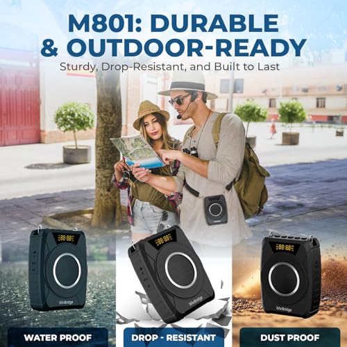 20W Wireless Voice Amplifier with UHF Headset Microphone for Outdoor - M801 | Portable Bluetooth PA System, IPX6 Waterproof & Rugged, AUX/USB/TF/TWS, Auto-Pairing, for Teachers, Tour Guides, Training