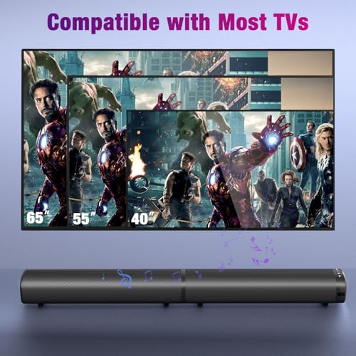 Puriom Sound Bar for Smart TV, 100W Sound Bar with Bluetooth 5.3/ARC/Opt/AUX Connect, 2-in-1 Detachable Home Soundbar, Home Theater Speaker & Bass Effect, for TV/PC/Projectors