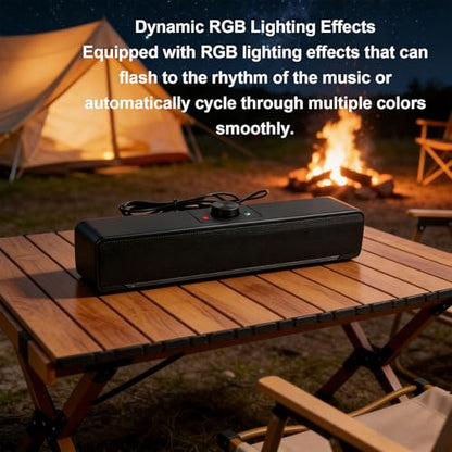 GOWENIC Computer Speakers, 12.6 Inch Bluetooth Soundbar with Rotary Volume Control and Dynamic RGB Lighting, USB Connection for PC Laptop