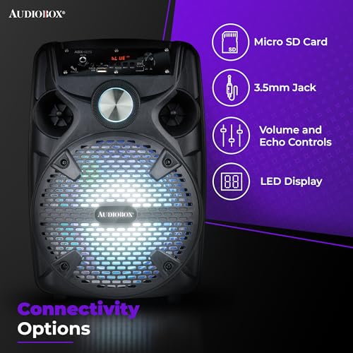Audiobox Bluetooth Party Speaker with Stand & Wired Microphone, 8" Woofer