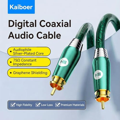 Digital Audio Coaxial Cable, Silver-Plated Copper Core & Gold-Plated Connectors, Suitable for Home Theaters, Audio Systems, Car Sound Systems, Speakers, DVD Players, Emerald 9.8FT/3M - size: 9.8FT/3M