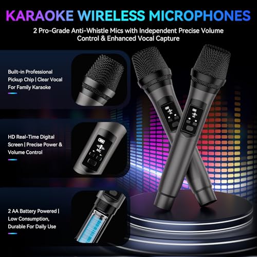 SANSUI D70 Karaoke Machine, Portable Bluetooth 5.1 Speaker with 2 Wireless Mics, PA System with Pitch Correction & Echo for Adults & Kids, Supports TWS/TF/USB/AUX/Live Home Party - size: D70-2 Mic