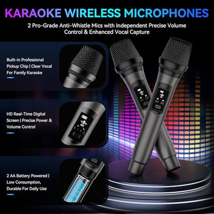 SANSUI D70 Karaoke Machine, Portable Bluetooth 5.1 Speaker with 2 Wireless Mics, PA System with Pitch Correction & Echo for Adults & Kids, Supports TWS/TF/USB/AUX/Live Home Party - size: D70-2 Mic